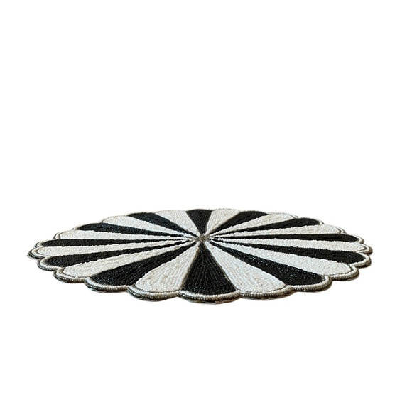 Tiramisu Beaded Placemat Charger 15in Black & White Candy Stripe NEW - Picture 4 of 10